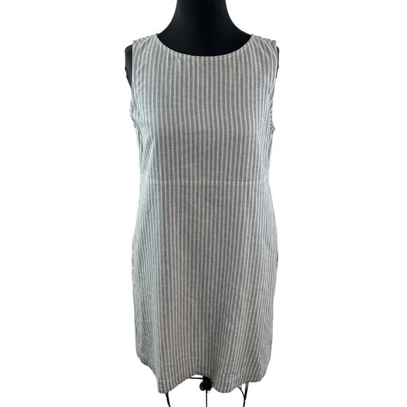 EILEEN FISHER Organic Cotton Dress Blue White Striped Sleeveless Pockets Size XS - Picture 1 of 9